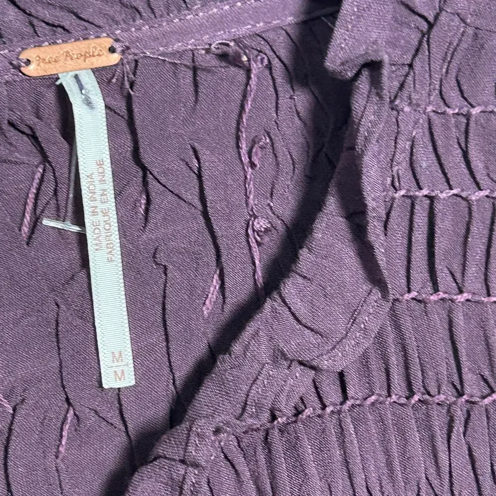 NEW Free People Smocked In Time Long Sleeve Top Plum Dark Academia Size Medium